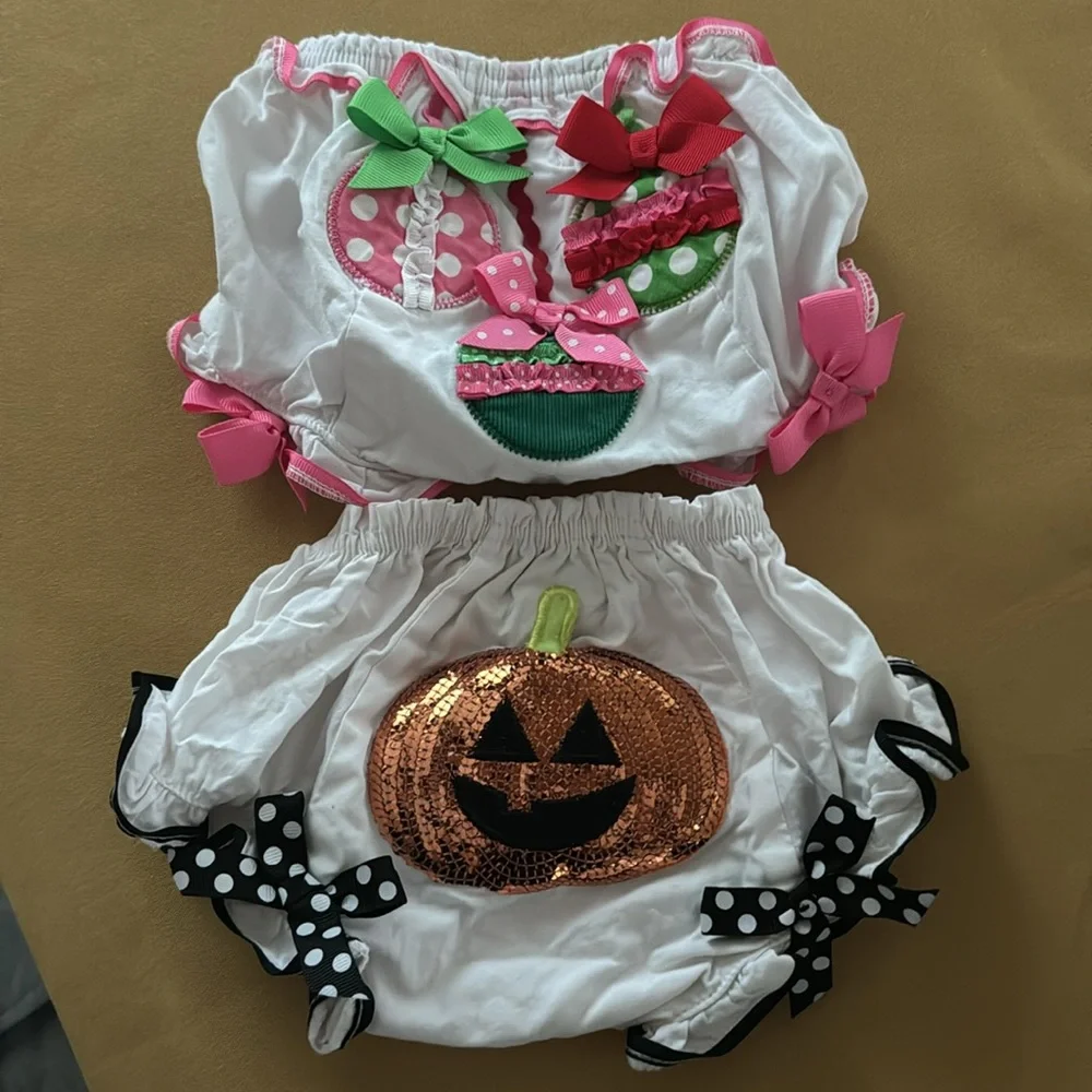 0-6M Mud Pie Diaper Covers Halloween Pumpkin & Christmas Balls lot of 2